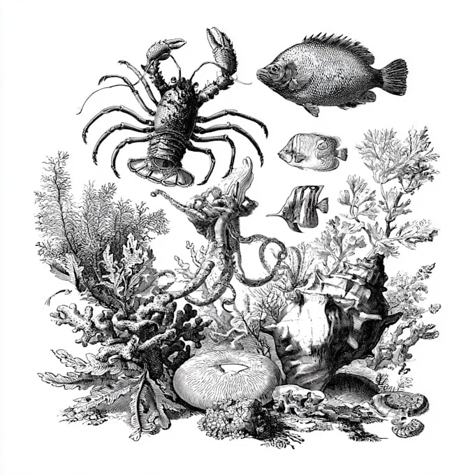 detailed antique engraving and classic etched illustrations