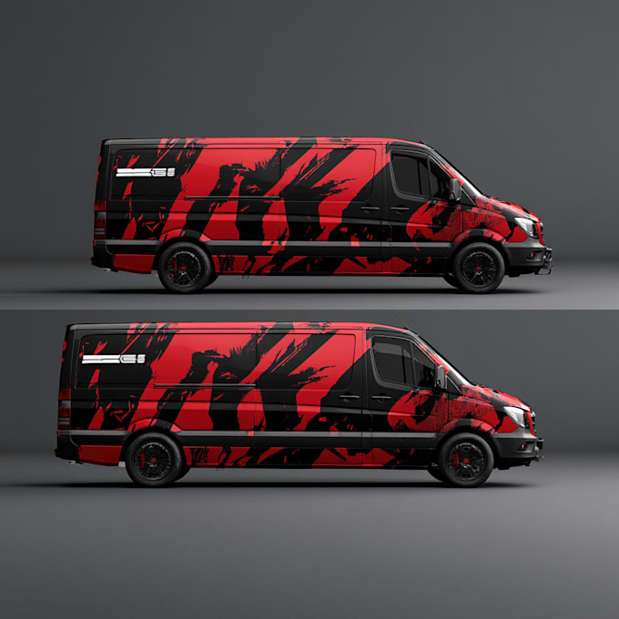 car with a creative custom wrap and stunning graphics