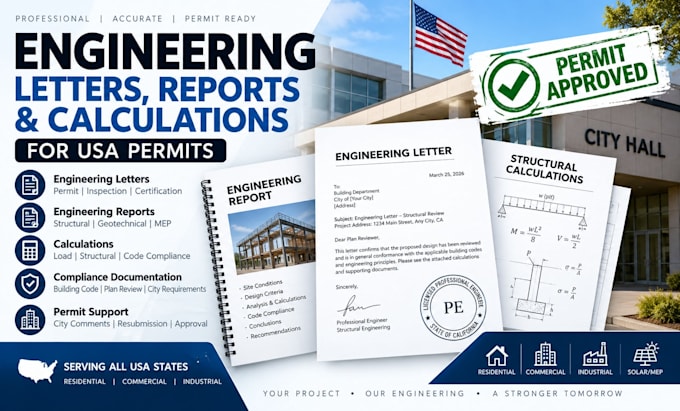 prepare USA engineering letters, reports and calculations for permits