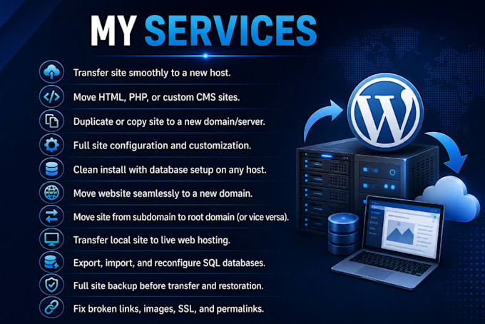 migrate wordpress website, transfer wordpress within 6 hours