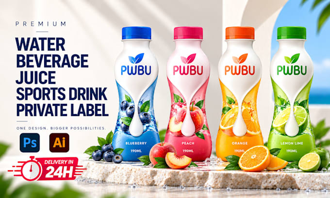 design a premium water bottle label and beverage packaging