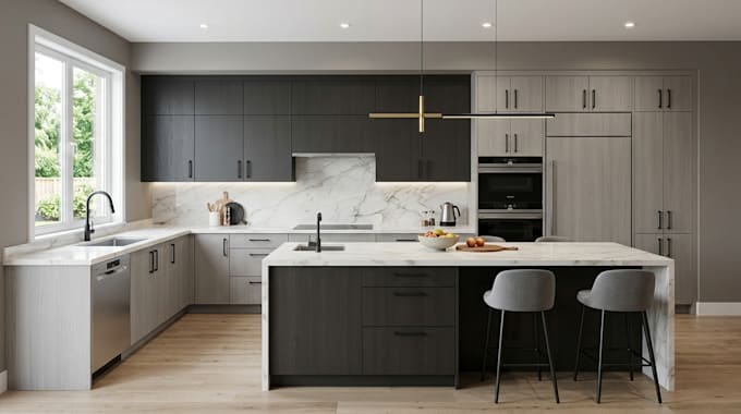create 2d kitchen drawings and 3d kitchen design with detailed layout