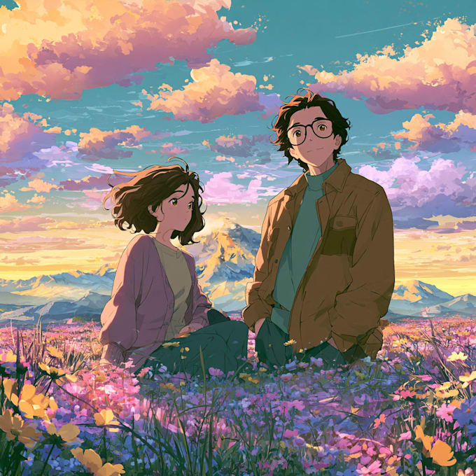 draw anime couple illustration