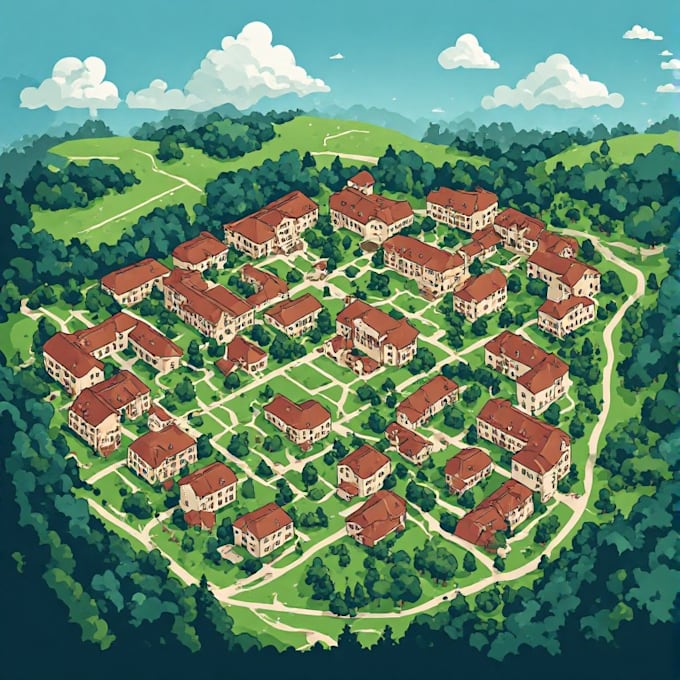 create a beautiful campus map illustration