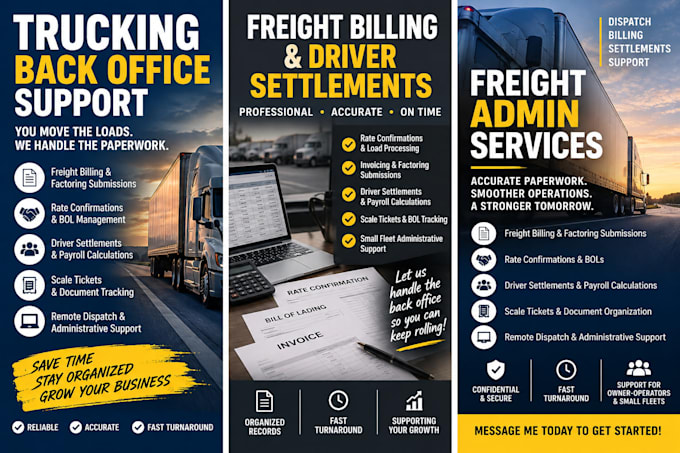 do freight billing, driver settlements and trucking administrative support