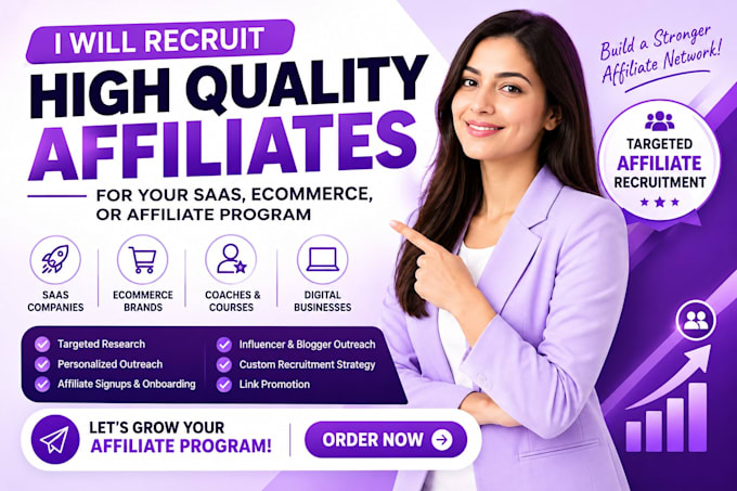 recruit high quality affiliates for your saas, ecommerce, or affiliate program