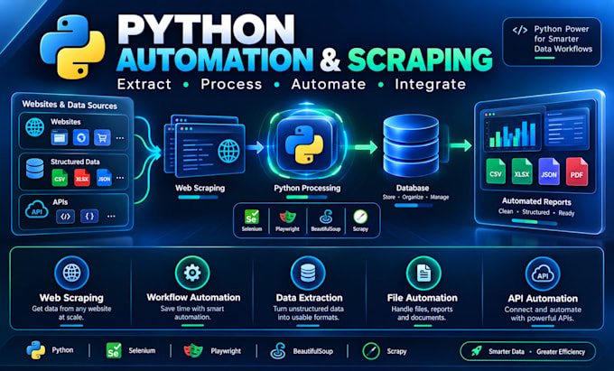 do custom python programming, scraping, automation, api and backend development
