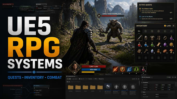 create unreal engine 5 rpg systems, quests, inventory and combat