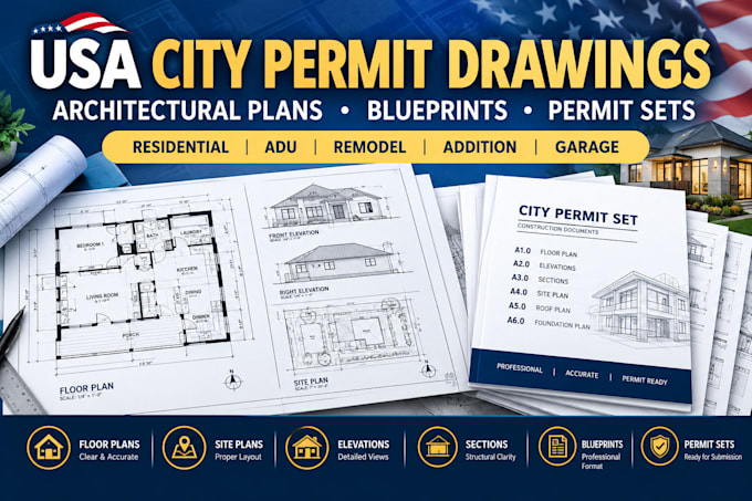 create USA city permit drawings, architectural plans, blueprints and permit sets