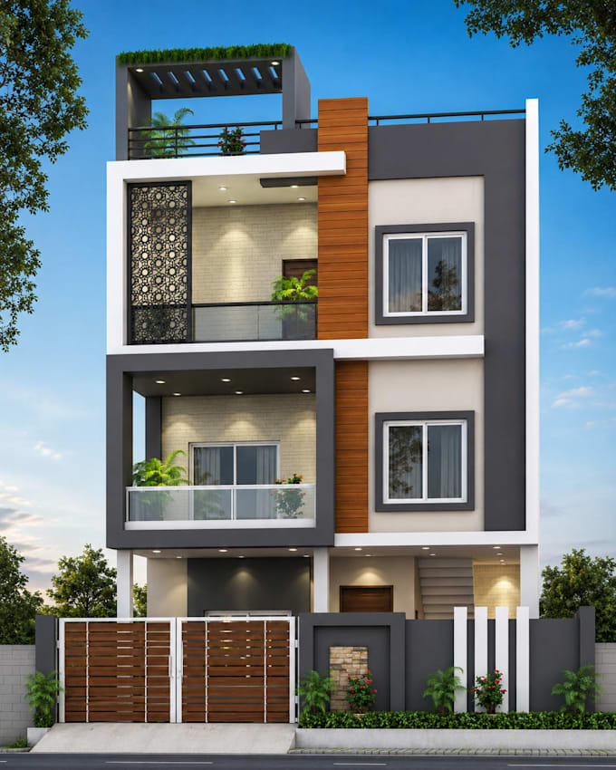 design realistic ai enhanced 3d house elevation