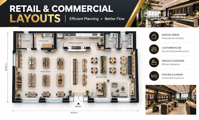 create commercial space plans and functional interior layouts