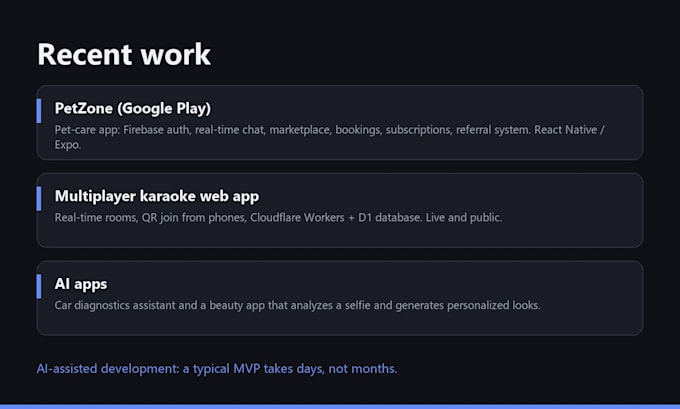 build your web app mvp, landing page or android app with ai features