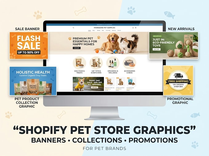 design shopify pet store banners, collection, ecommerce graphics