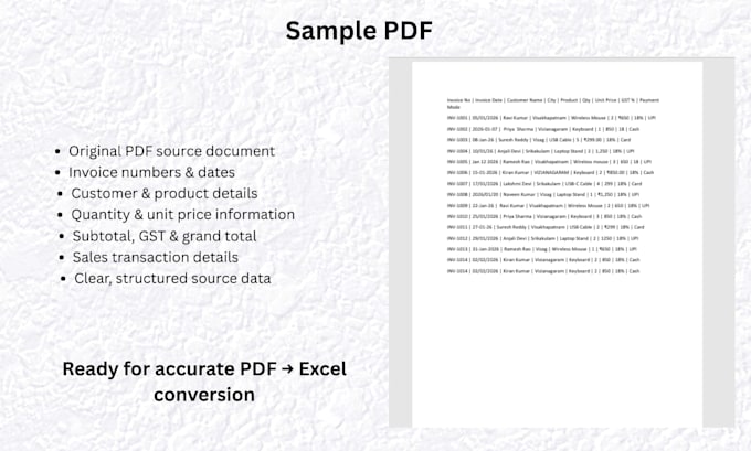 convert PDF, invoices and sales data to excel accurately