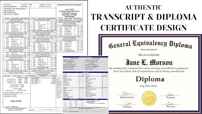 do official high school transcript, college, home school and diploma certificate