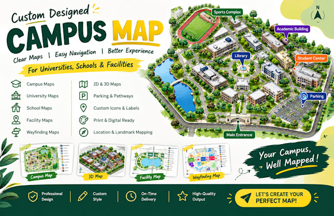 create custom campus map, facility map university map and school navigation map