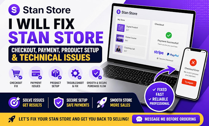 fix stan store checkout troubleshooting payment issues product setup issues