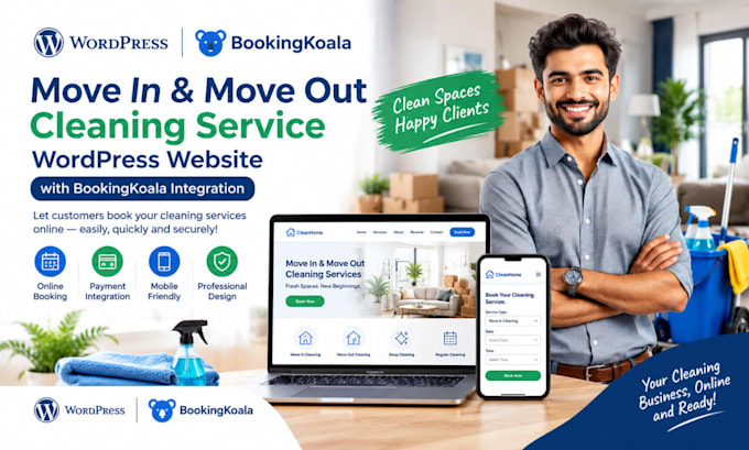 design move in move out cleaning service wordpress bookingkoala website