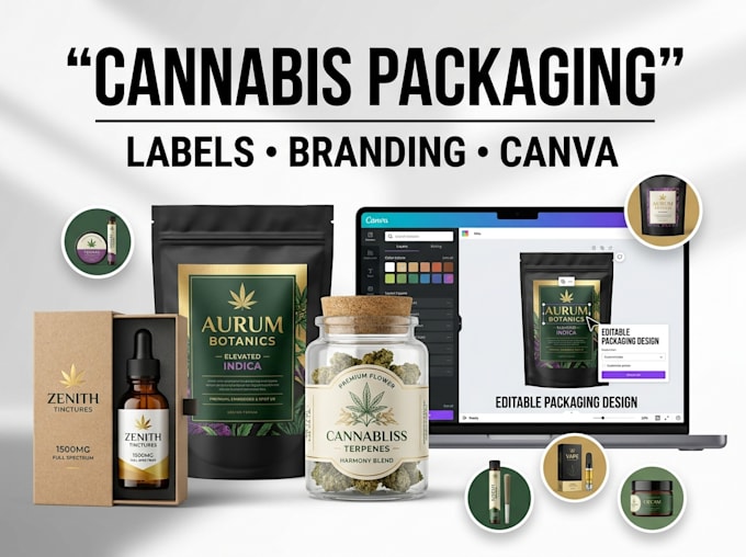 design cannabis packaging, labels, branding in canva
