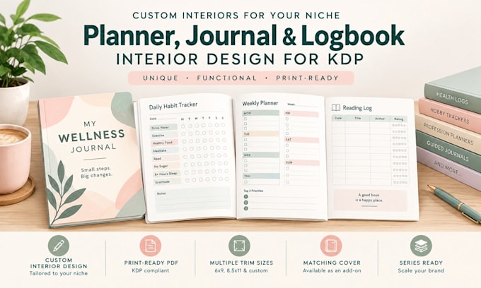 design a niche planner, journal or logbook interior for KDP