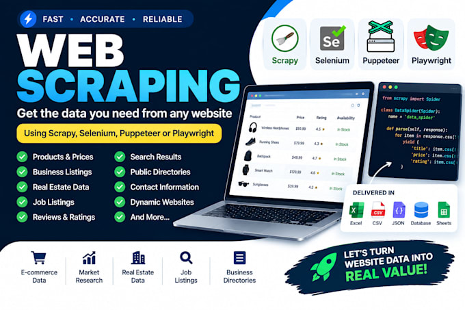 do web scraping using scraper, selenium, puppeteer, or playwright