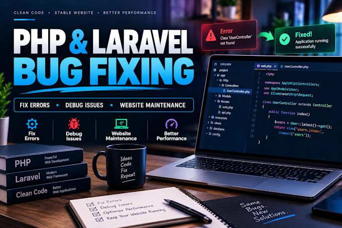 fix PHP and laravel bugs and errors