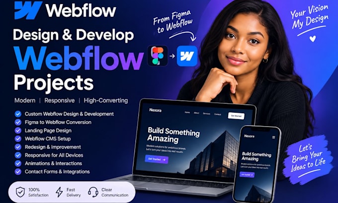 develop webflow website, design figma to webflow, webflow landing page
