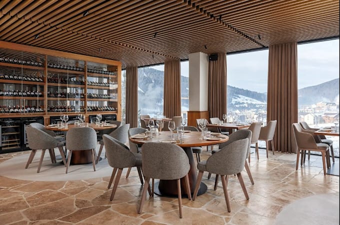 remodel modern organic interior, cgi restaurant rendering,fine dining atmosphere
