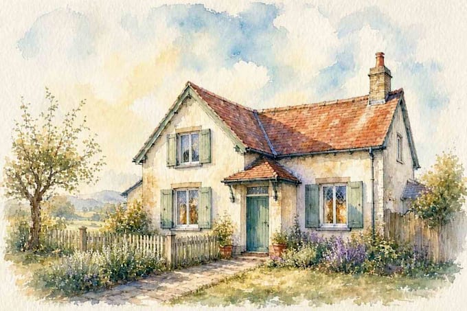 draw house illustration watercolor style