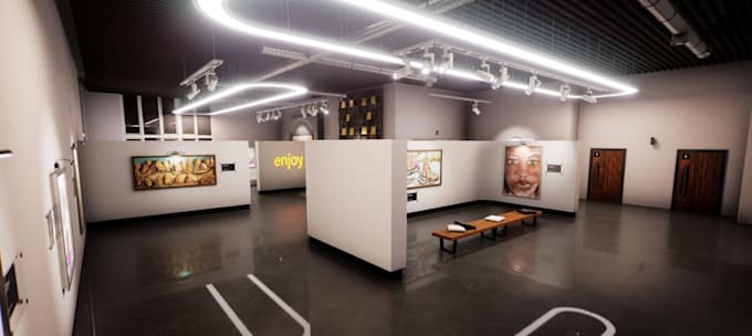 render 3d art gallery interior,museum space planning,exhibition hall walkthrough