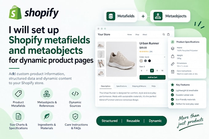 set up shopify metafields and metaobjects for dynamic product pages
