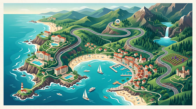 design a custom destination map, vacation map, travel artwork, and vector map