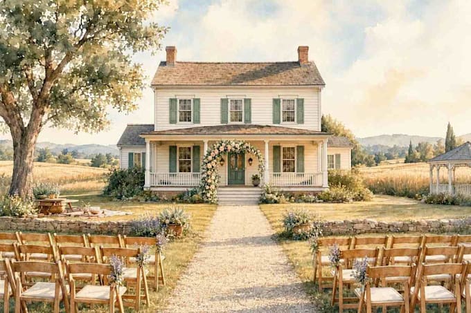 draw house illustration watercolor style