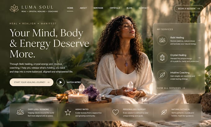 design squarespace reiki healer crystal healing coaching website