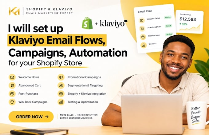 setup klaviyo email flows, abandoned cart recovery, automation for your shopify
