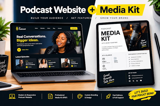 design a custom squarespace podcast website and media kit