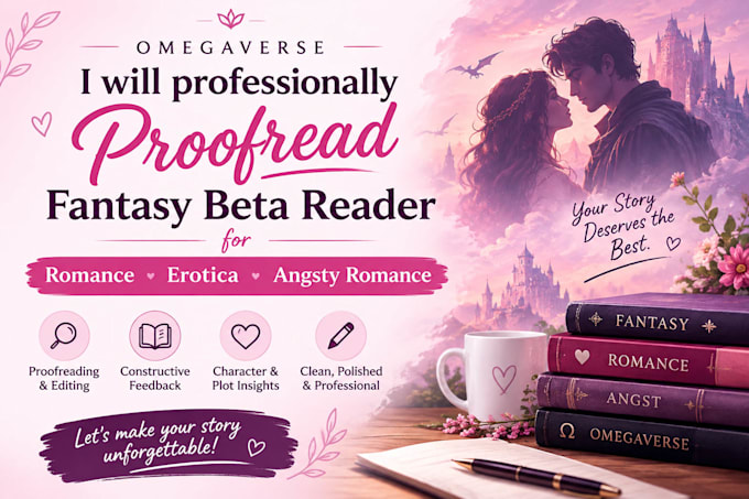 professionally proofread fantasy beta reader for  romance erotica angsty romance