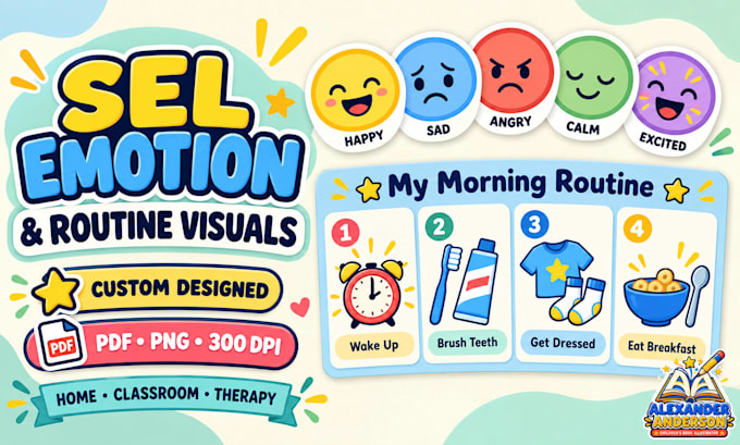 create kids emotion cards visual schedule and routine chart for sel and teachers