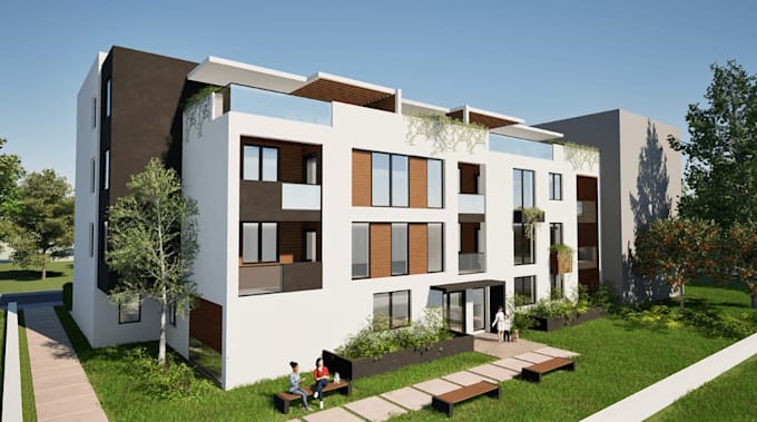 design multifamily property,renovate residential facade,interior basement layout