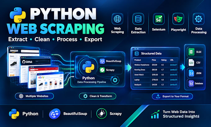 build python automation, web scraping, api integration, data processing and bots