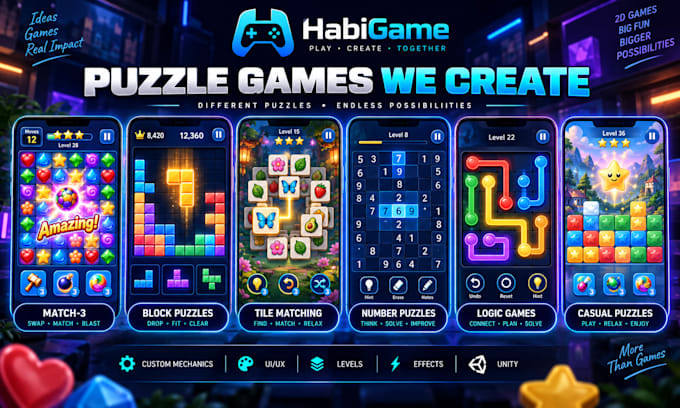 develop a 2d puzzle game like candy crush, block blast or bejeweled