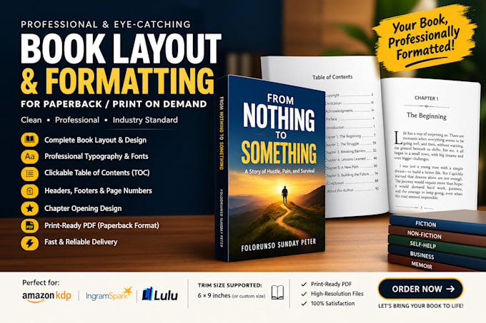 do professional book layout design, paperback formatting