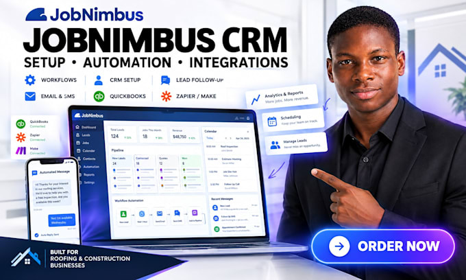 setup jobnimbus CRM, workflows, automation and integrations