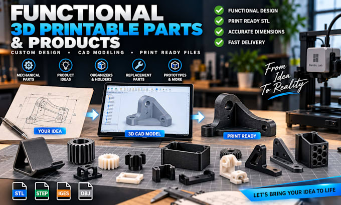 do functional 3d printable parts products cad models stl files for 3d printing