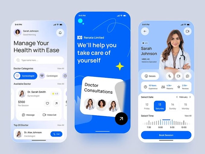 develop a telemedicine app with video call, chat and online booking