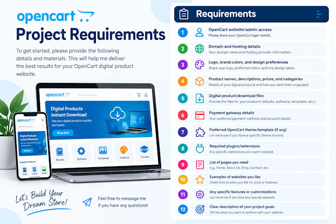 develop and design opencart website development wordpress for digital products