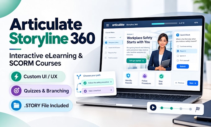 design custom interactive elearning course in articulate storyline 360