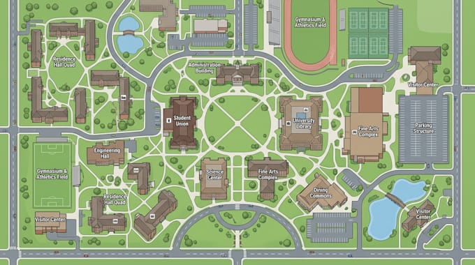 design a campus wayfinding map, navigation map and college site plan