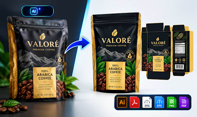 convert ai generated packaging design into print ready vector files with dieline