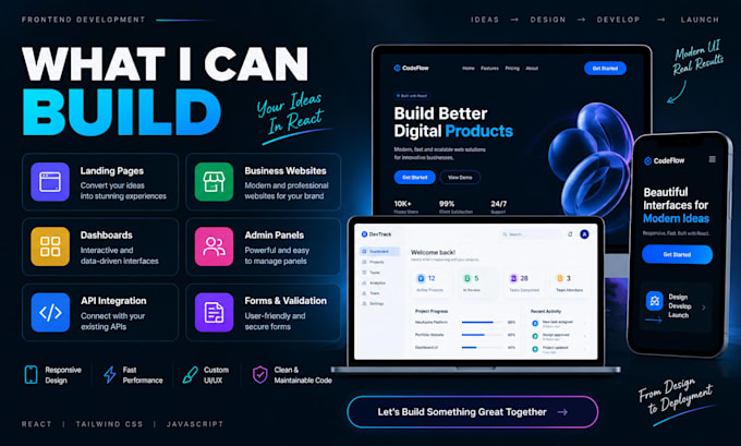 develop a modern responsive react js web application